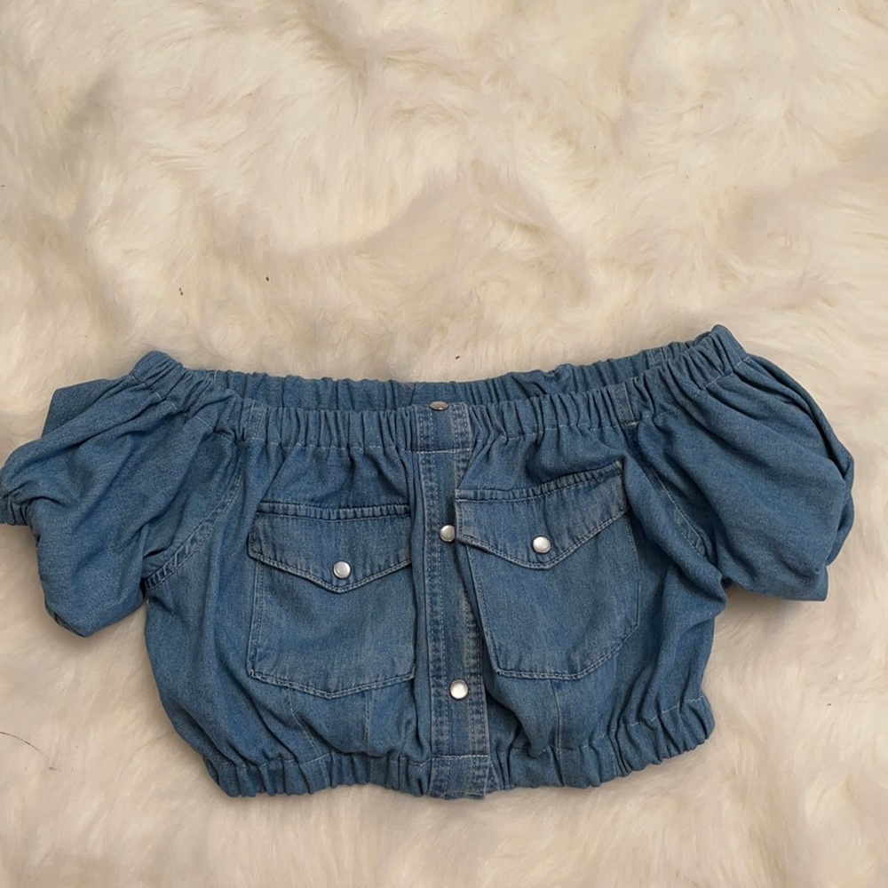 Urban outfitters jean off-shoulder crop top